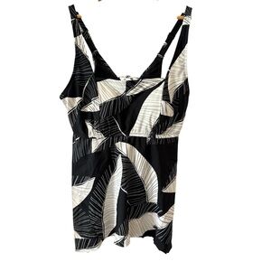 Kona Sol Black and White Asymmetrical Tank Top